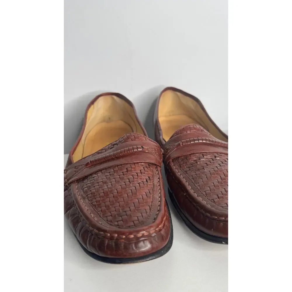 1980s French Shriner Woven Leather Loafers Men’s 12M Burgundy USA